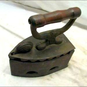 Antique Cast Iron Coal Clothes Press  1800scVintage Primitive Iron, Wood Handle